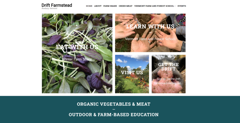 Screenshot of drift farmstead website